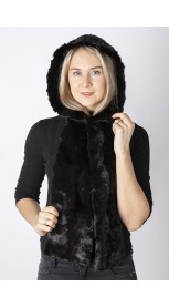 Black mink fur hood-scarf